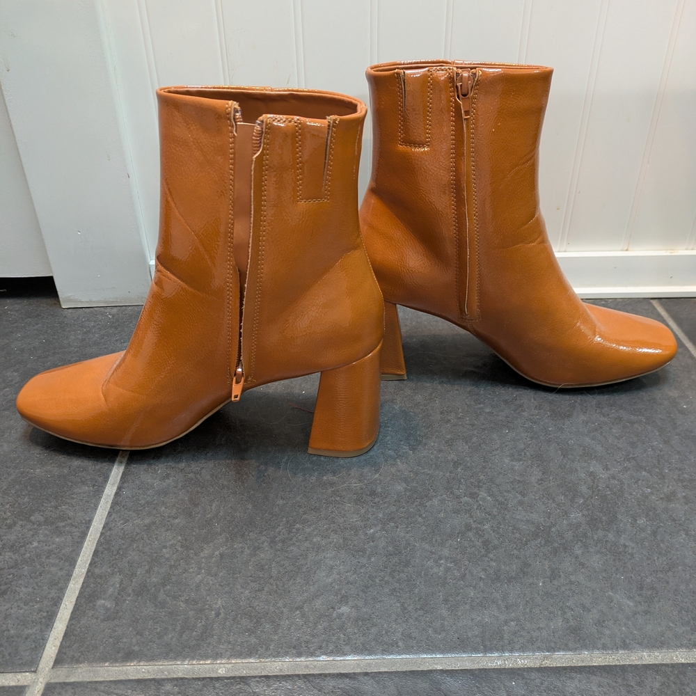 Sugar Glossy Tan Heeled Boots - Picture 3 of 8